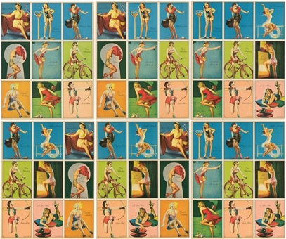 1944 R59 Gum, Inc. "American Beauties" Uncut 9-Card Panels Collection (6)